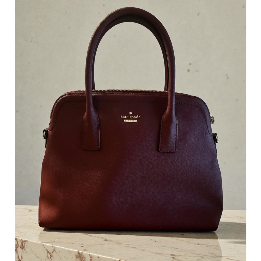 Excellent Kate Spade Satchel Women Medium Burgundy Saffiano Leather Handbag